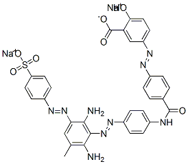 disodium 5-[[4-[[[4-[[2,6-diamino-3-methyl-5-[(4-sulphonatophenyl)azo]phenyl]azo]phenyl]amino]carbonyl]phenyl]azo]salicylate Struktur