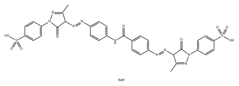 disodium p-[4-[[4-[[4-[[4,5-dihydro-3-methyl-5-oxo-1-(4-sulphonatophenyl)-1H-pyrazol-4-yl]azo]benzoyl]amino]phenyl]azo]-4,5-dihydro-3-methyl-5-oxo-1H-pyrazol-1-yl]benzenesulphonate Struktur