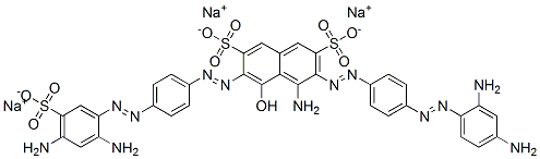 4-Amino-3-[[4-[(2,4-diaminophenyl)azo]phenyl]azo]-6-[[4-[(2,4-diamino-5-sulfophenyl)azo]phenyl]azo]-5-hydroxy-2,7-naphthalenedisulfonic acid trisodium salt Struktur