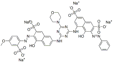 tetrasodium 4-hydroxy-5-[[4-[[5-hydroxy-6-[(4-methoxy-2-sulphonatophenyl)azo]-7-sulphonato-2-naphthyl]amino]-6-(morpholino)-1,3,5-triazin-2-yl]amino]-3-(phenylazo)naphthalene-2,7-disulphonate Struktur