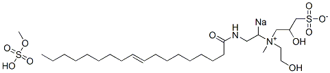 sodio(2-hydroxyethyl)[2-hydroxy-3-sulphonatopropyl](methyl)[2-[(1-oxooctadec-9-enyl)amino]ethyl]ammonium methyl sulphate Struktur