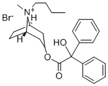 1-alpha-H,5-alpha-H-Tropanium, 8-butyl-3-hydroxy-, bromide, benzilate Struktur