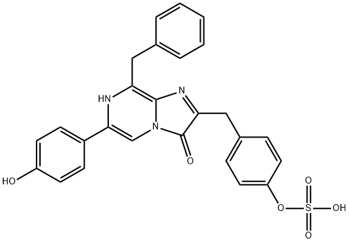 Imidazo[1,2-a]pyrazin-3(7H)-one,  6-(4-hydroxyphenyl)-8-(phenylmethyl)-2-[[4-(sulfooxy)phenyl]methyl]- Struktur