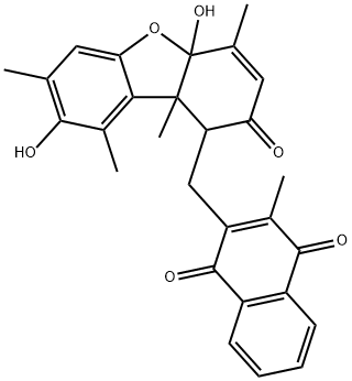 2-Methyl-3-[(1,2,4a,9b-tetrahydro-4a,8-dihydroxy-4,7,9,9b-tetramethyl-2-oxodibenzofuran-1-yl)methyl]-1,4-naphthalenedione Struktur