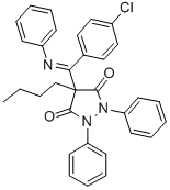 3,5-Pyrazolidinedione, 4-butyl-4-((4-chlorophenyl)(phenylimino)methyl) -1,2-diphenyl- Struktur