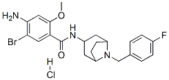 4-amino-5-bromo-N-[8-[(4-fluorophenyl)methyl]-8-azabicyclo[3.2.1]oct-3 -yl]-2-methoxy-benzamide hydrochloride Struktur