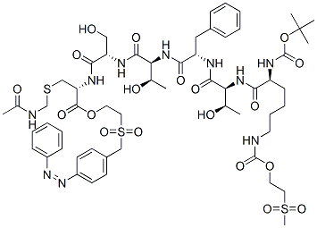 l-Cysteine, S-[(acetylamino)methyl]-N-[N-[N-[N-[N-[N2-[(1,1-dimethylethoxy)carbonyl]-N6-[[2-(methylsulfonyl)ethoxy]carbonyl]-l-lysyl]-l-threonyl]-l-phenylalanyl]-l-threonyl]-l-seryl]-, 2-[[[4-(phenylazo)phenyl]methyl]sulfonyl]ethyl ester Struktur