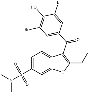 3-(3,5-dibromo-4-hydroxybenzoyl)-2-ethyl-N,N-dimethylbenzofuran-6-sulfonamide Struktur