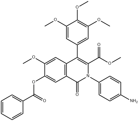 3-Isoquinolinecarboxylic  acid,  2-(4-aminophenyl)-7-(benzoyloxy)-1,2-dihydro-6-methoxy-1-oxo-4-(3,4,5-trimethoxyphenyl)-,  methyl  ester Struktur