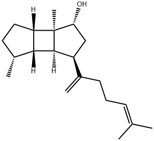 (+)-Decahydro-1,9-dimethyl-4-methylene-9-(4-methyl-3-pentenyl)-3a,7-methanoazulen-3-ol Struktur