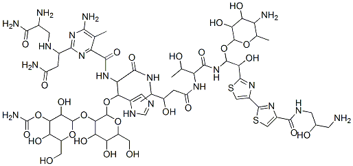 [2-[2-[2-[[6-amino-2-[1-[(2-amino-2-carbamoyl-ethyl)amino]-2-carbamoyl -ethyl]-5-methyl-pyrimidine-4-carbonyl]amino]-2-[[4-[[1-[[1-(5-amino-3 ,4-dihydroxy-6-methyl-oxan-2-yl)oxy-2-[4-[4-[(3-amino-2-hydroxy-propyl )carbamoyl]-1,3-thiazol-2-yl]-1,3-thiazol-2-yl]-2-hydroxy-ethyl]carbam oyl]-2-hydroxy-propyl]carbamoyl]-3-hydroxy-butan-2-yl]carbamoyl]-1-(3H -imidazol-4-yl)ethoxy]-4,5-dihydroxy-6-(hydroxymethyl)oxan-3-yl]oxy-3, 5-dihydroxy-6-(hydroxymethyl)oxan-4-yl] carbamate Struktur