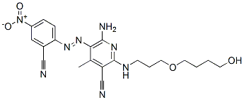 6-amino-5-[(2-cyano-4-nitrophenyl)azo]-2-[[3-(4-hydroxybutoxy)propyl]amino]-4-methyl-3-Pyridinecarbonitrile Struktur