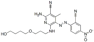 2-amino-5-[(2-cyano-4-nitrophenyl)azo]-6-[[3-(4-hydroxybutoxy) propyl]amino]-4-methyl-3-Pyridinecarbonitrile Struktur