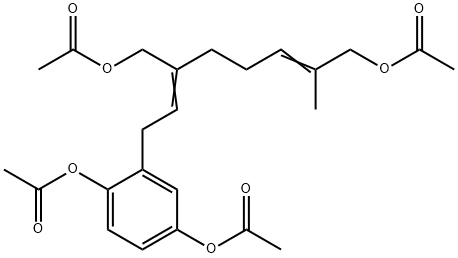 Diacetic acid 2-[8-(acetyloxy)-3-[(acetyloxy)methyl]-7-methyl-2,6-octadienyl]-1,4-phenylene ester Struktur