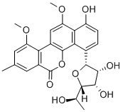 6H-Benzo(d)naphtho(1,2-b)pyran-6-one, 4-(6-deoxy-alpha-galactofuranosy l)-1-hydroxy-10,12-dimethoxy-8-methyl- Struktur