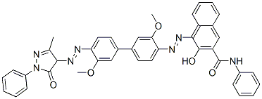 4-[[4'-[(4,5-dihydro-3-methyl-5-oxo-1-phenyl-1H-pyrazol-4-yl)azo]-3,3'-dimethoxy[1,1'-biphenyl]-4-yl]azo]-3-hydroxy-N-phenylnaphthalene-2-carboxamide Struktur