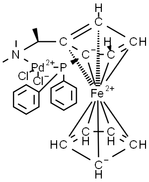 DICHLORO[(S)-N,N-DIMETHYL-1-[(R)-2-(DIPHENYLPHOSPINO)FERROCENYL]ETHYL-AMINE]PALLADIUM(II) Struktur