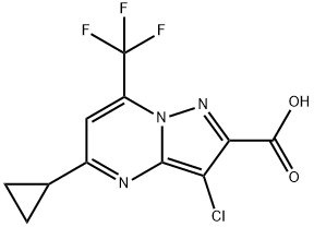 3-chloro-5-cyclopropyl-7-(trifluoromethyl)pyrazolo[1,5-a]pyrimidine-2-carboxylic acid Struktur