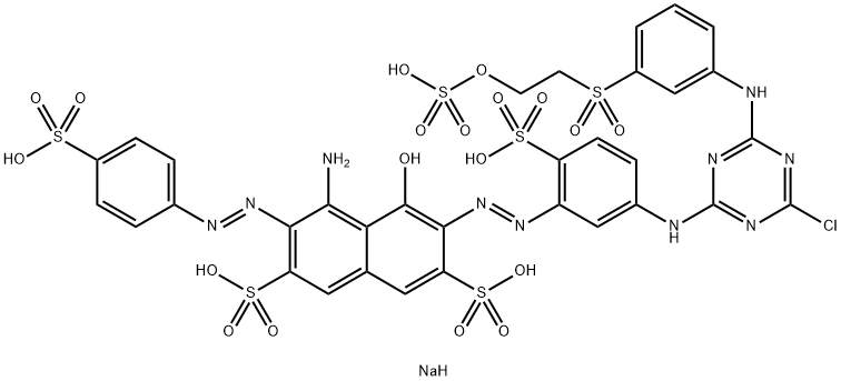 2,7-Naphthalenedisulfonic acid, 4-amino-6-[[5-[[4-chloro-6-[[3-[[2-(sulfooxy)ethyl]sulfonyl]phenyl]amino]-1,3,5-triazin-2-yl]amino]-2-sulfophenyl]azo]-5-hydroxy-3-[(4-sulfophenyl)azo]-, pentasodium salt Struktur