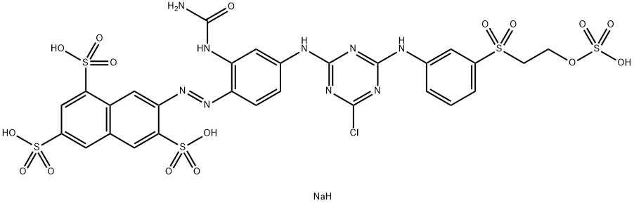 tetrasodium 7-[[2-[(aminocarbonyl)amino]-4-[[4-chloro-6-[[3-[[2-(sulphonatooxy)ethyl]sulphonyl]phenyl]amino]-1,3,5-triazin-2-yl]amino]phenyl]azo]naphthalene-1,3,6-trisulphonate Struktur