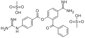 4-amidino-2-benzoylphenyl 4-guanidinobenzoate dimethanesulfonate Struktur