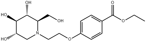 1,5-dideoxy-1,5-[[2-[4-(ethoxycarbonyl)phenoxy]ethyl]imino]-D-glucitol  Struktur