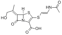 (5R)-3-[[(E)-2-(Acetylamino)ethenyl]thio]-6-[(E)-2-hydroxy-1-methylethylidene]-7-oxo-1-azabicyclo[3.2.0]hept-2-ene-2-carboxylic acid Struktur