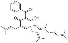 2,5-Cyclohexadien-1-one, 2-benzoyl-4-(3,7-dimethyl-2,6-octadienyl)-3-h ydroxy-4,6-bis(3-methyl-2-butenyl)- Struktur