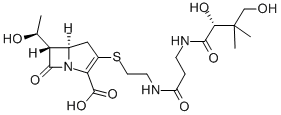 1-Azabicyclo(3.2.0)hept-2-ene-2-carboxylic acid, 3-((2-((3-((2,4-dihyd roxy-3,3-dimethyl-1-oxobutyl)amino)-1-oxopropyl)amino)ethyl)thio)-6-(1 -hydroxyethyl)-7-oxo-, (5R-(3(R*),5-alpha,6-alpha(S*)))- Struktur