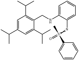 (S)-N-[2-(2,4,6-Triisopropylbenzylamino)phenyl]-S-methyl-S-phenylsulfoximine Struktur