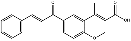 (E,E)-3-(2-Methoxy-5-(1-oxo-3-phenyl-2-propenyl)phenyl)-2-butenoic aci d Struktur