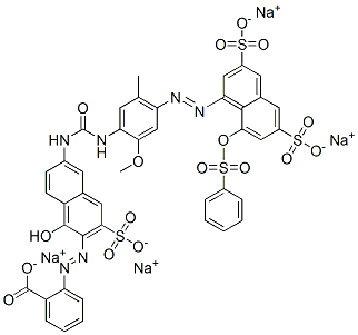 o-[[1-hydroxy-6-[[[[2-methoxy-5-methyl-4-[[8-[(phenylsulphonyl)oxy]-3,6-disulpho-1-naphthyl]azo]phenyl]amino]carbonyl]amino]-3-sulpho-2-naphthyl]azo]benzoic acid, sodium salt  Struktur