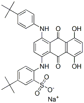 sodium 5-(tert-butyl)-2-[[4-[[4-(tert-butyl)phenyl]amino]-9,10-dihydro-5,8-dihydroxy-9,10-dioxoanthracen-1-yl]amino]benzenesulphonate Struktur