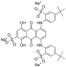 trisodium 5,8-bis[[4-(1,1-dimethylethyl)-2-sulphonatophenyl]amino]-9,10-dihydro-1,4-dihydroxy-9,10-dioxoanthracene-2-sulphonate Struktur