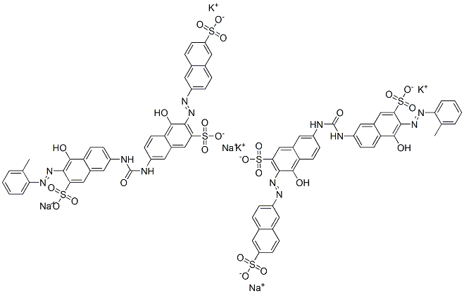 4-hydroxy-7-[[[[5-hydroxy-6-[(o-tolyl)azo]-7-sulpho-2-naphthyl]amino]carbonyl]amino]-3-[(6-sulpho-2-naphthyl)azo]naphthalene-2-sulphonic acid, potassium sodium salt Struktur