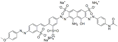 3-[[4-(acetamido)phenyl]azo]-5-amino-4-hydroxy-6-[[4-[2-[4-[(4-methoxyphenyl)azo]-2-sulphophenyl]vinyl]-3-sulphophenyl]azo]naphthalene-2,7-disulphonic acid, ammonium sodium salt Struktur