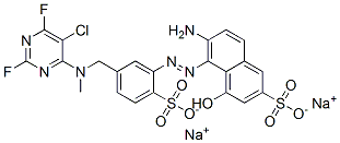 6-amino-5-[[5-[[(5-chloro-2,6-difluoro-4-pyrimidinyl)methylamino]methyl]-2-sulphophenyl]azo]-4-hydroxynaphthalene-2-sulphonic acid, sodium salt Struktur