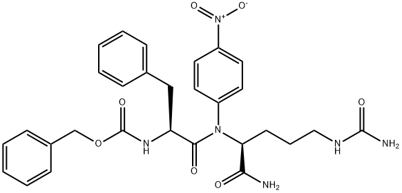 N-[(benzyloxy)carbonyl]-3-phenyl-L-alanyl-N5-carbamoyl-N-(p-nitrophenyl)-L-ornithinamide Struktur