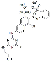 7-[[4-fluoro-6-[(2-hydroxyethyl)amino]-1,3,5-triazin-2-yl]amino]-4-hydroxy-3-[(2-sulphophenyl)azo]naphthalene-2-sulphonic acid, sodium salt Struktur