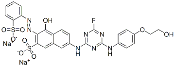 7-[[4-fluoro-6-[[4-(2-hydroxyethoxy)phenyl]amino]-1,3,5-triazin-2-yl]amino]-4-hydroxy-3-[(2-sulphophenyl)azo]naphthalene-2-sulphonic acid, sodium salt Struktur