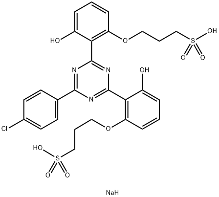 disodium 3,3'-[[6-(4-chlorophenyl)-1,3,5-triazine-2,4-diyl]bis[(3-hydroxy-2,1-phenylene)oxy]]bispropanesulphonate  Struktur