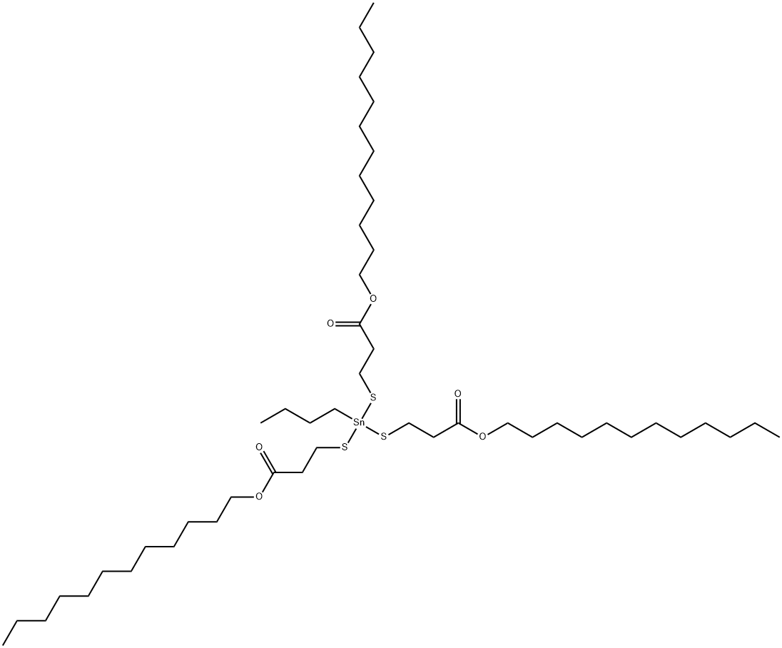 dodecyl 5-butyl-5-[[3-(dodecyloxy)-3-oxopropyl]thio]-9-oxo-10-oxa-4,6-dithia-5-stannadocosanoate  Struktur