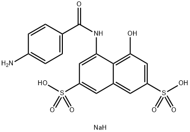 sodium hydrogen 4-[(4-aminobenzoyl)amino]-5-hydroxynaphthalene-2,7-disulphonate Struktur