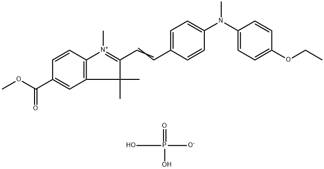 2-[2-[4-[(4-ethoxyphenyl)methylamino]phenyl]vinyl]-5-(methoxycarbonyl)-1,3,3-trimethyl-3H-indolium dihydrogen phosphate Struktur