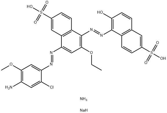 ammonium sodium 8-[(4-amino-2-chloro-5-methoxyphenyl)azo]-6-ethoxy-5-[(2-hydroxy-6-sulphonatonaphthyl)azo]naphthalene-2-sulphonate Struktur