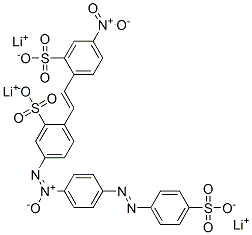 trilithium 2-[2-(4-nitro-2-sulphonatophenyl)vinyl]-5-[[4-[(4-sulphonatophenyl)azo]phenyl]-O,N,N-azoxy]benzenesulphonate Struktur