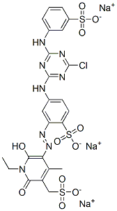 trisodium 5-[[5-[[4-chloro-6-[(3-sulphonatophenyl)amino]-1,3,5-triazin-2-yl]amino]-2-sulphonatophenyl]azo]-1-ethyl-1,2-dihydro-6-hydroxy-4-methyl-2-oxopyridine-3-methanesulphonate Struktur