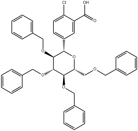 Benzoic acid, 2-chloro-5-[2,3,4,6-tetrakis-O-(phenylMethyl)-β-D-glucopyranosyl]- Struktur