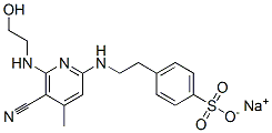 Benzenesulfonic acid, 4-[2-[[5-cyano-6-[(2-hydroxyethyl)amino]-4-methyl-2-pyridinyl]amino]ethyl]-, monosodium salt Struktur