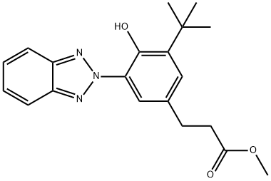 Benzenepropanoic acid, 3-(2H-benzotriazol-2-yl)-5-(1,1-dimethylethyl)-4-hydroxy-, methyl ester Struktur